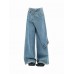 Celana Jeans Wanita Wide Leg Desain Layer Unik - Biru Muda Washed Celana Jeans Wanita Wide Leg Desain Layer Unik - Biru Muda Washed